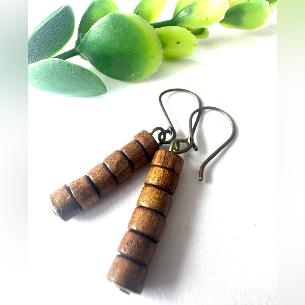 Wooden Branch Earrings - Nature Inspired Tiny Stacked Wood - OOAK simple unique